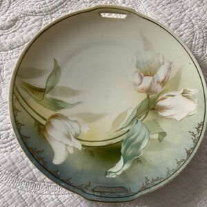 Vintage R & S Germany Porcelain Hand Painted Floral Motif Open handled 10 1/2"